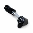 Keep the product completely the same as in the original image, including the exact perspective, orientation, black bracket, hole, silver threaded hardware, hex section, cylindrical bushing, circular lettering, proportions, finish, and surface details.webp