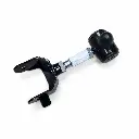 Keep the product completely the same as in the original image, including the exact perspective, orientation, forked bracket, mounting holes, side tab, silver threaded hardware, locknuts, black cylindrical bushing, proportions, finish, and all surface.webp