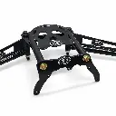 Keep the central black mounting assembly and the visible attached left and right frame sections exactly as shown, including the close-up crop, perspective, overlap, proportions, plate cutouts, mounting holes, curved support legs, logos, labels, lette.webp
