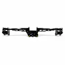 Keep the complete long black suspension assembly exactly as shown from end to end, including both end brackets, the central mounting section, lower center tabs, logos, lettering, holes, bolts, cutouts, welds, proportions, glossy finish, perspective, .webp